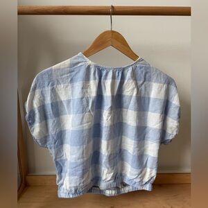 Madewell Gingham Blue and White Tie Top